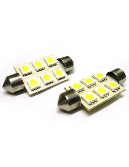 24V Lampada Led Siluro T11 C5W 41mm 6 Smd 5050 Bianco Camion