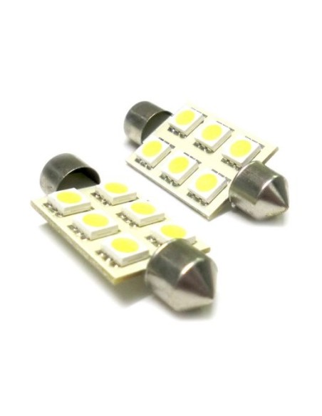 24V Lampada Led Siluro T11 C5W 41mm 6 Smd 5050 Bianco Camion