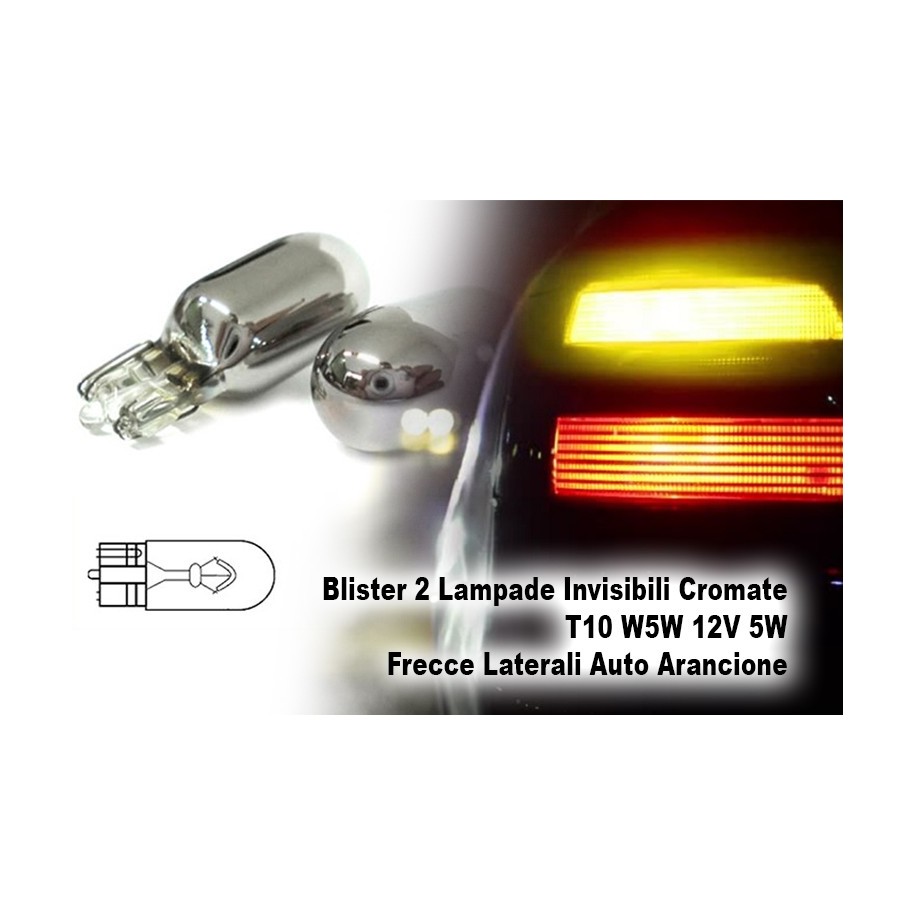 Blister 2 Lampade Invisibili Cromate T10 W5W 12V 5W Frecce Laterali Auto  Arancione