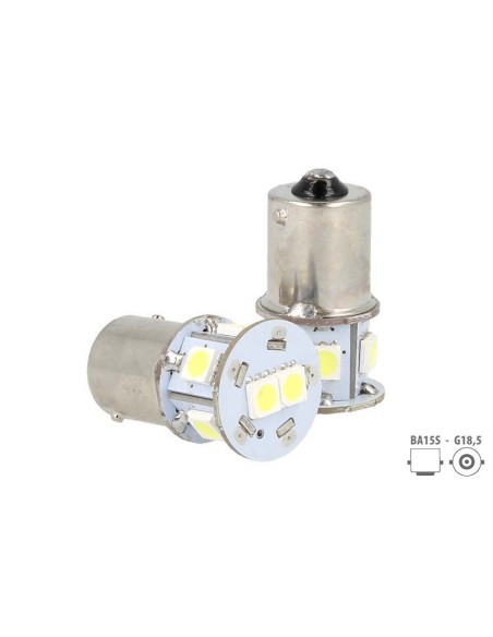 Lampada Led Canbus BA15S G18,5 R5W R10W No Errore Bianco 12V Luci Posizione Piedi Dritti 7 Smd 5050