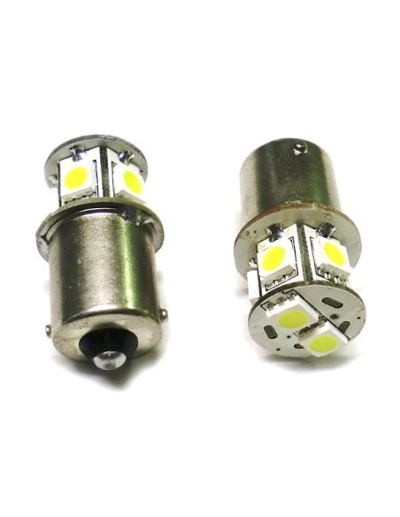 Lampada Led Canbus BA15S G18,5 R5W R10W No Errore Bianco 12V Luci Posizione Piedi Dritti 7 Smd 5050