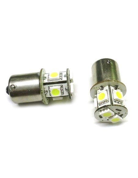 Lampada Led Canbus BA15S G18,5 R5W R10W No Errore Bianco 12V Luci Posizione Piedi Dritti 7 Smd 5050