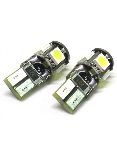 Lampada Led Canbus T10 W5W 5 Smd Bianco No Errore 12V Luci di Posizione Con Resistenza