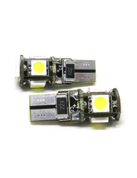 Lampada Led Canbus T10 W5W 5 Smd Bianco No Errore 12V Luci di Posizione Con Resistenza