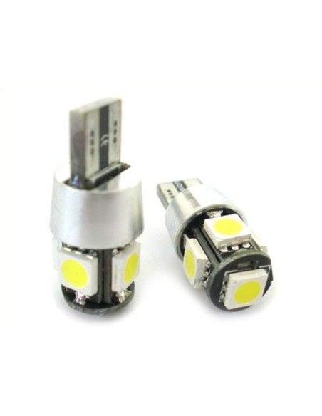 Lampada Led Canbus T10 W5W Luci di Posizione 12V 5 Smd Bianco No Errore New Con Resistenza