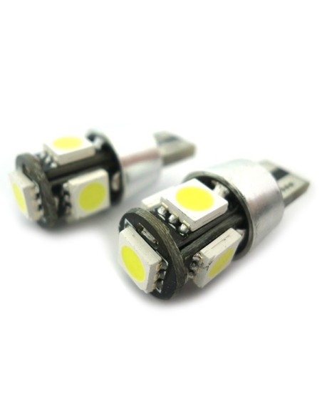 Lampada Led Canbus T10 W5W Luci di Posizione 12V 5 Smd Bianco No Errore New Con Resistenza