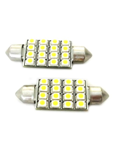 Lampada Led Siluro Canbus No Errore T11 C5W 43mm 16 SMD Luci Targa Abitacolo 12V Bianco
