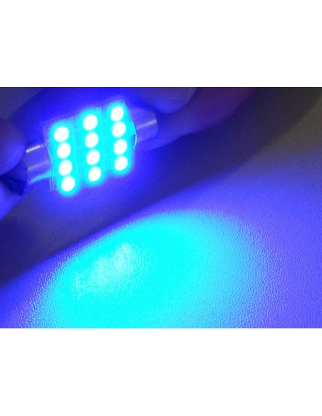 Lampada Led Siluro T11 C5W 37mm 12 Smd Colore Blue 12V Luci Targa e Lettura