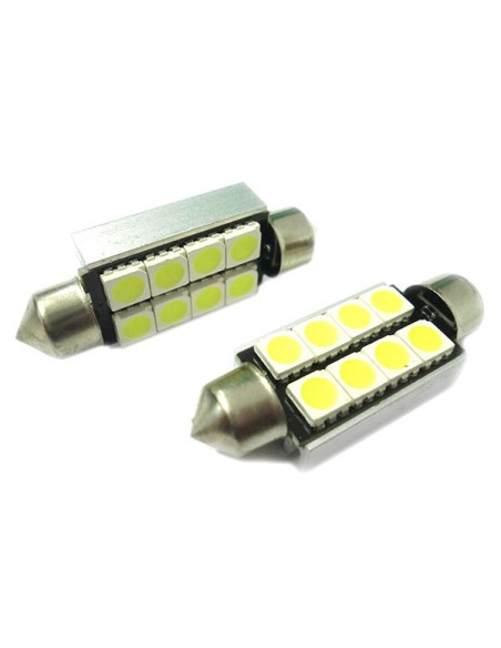 Lampadina Led Siluro Canbus T11 C5W 42mm 8 SMD 5050 12V Luci Targa Con Dissipatore