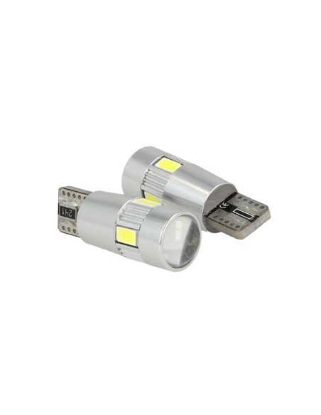 Lampadina Led Canbus T10 W5W 6 Smd 5630 Bianco No Errore Check Luci 12V Senza Polarita Con Lente Ingrandimento Super Luminoso