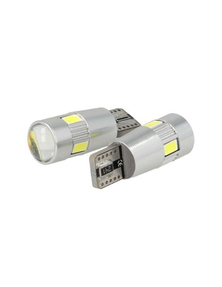 Lampadina Led Canbus T10 W5W 6 Smd 5630 Bianco No Errore Check Luci 12V Senza Polarita Con Lente Ingrandimento Super Luminoso