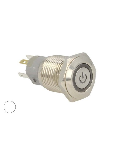 Interruttore Pulsante Bilanciere Rotondo 5 Pin Metallo Con Spia Led Bianco Freddo 12V Auto Barca Foro 16mm