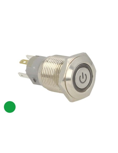 Interruttore Pulsante Bilanciere Metallo Rotondo 5 Pin Con Spia Led Verde 12V Auto Camper Foro 16mm Stagno IP67