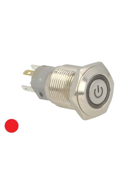 Interruttore Pulsante Bilanciere Rotondo 5 Pin Acciaio Inossidabile Con Spia Led Rosso 12V Auto Moto Foro 16mm