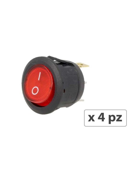 4 PZ Interruttore Rotondo Pulsante Bilanciere On Off Push Button Switch 3 Pin Con Indicatore Led Spia Rosso 12V Auto Barca Foro 