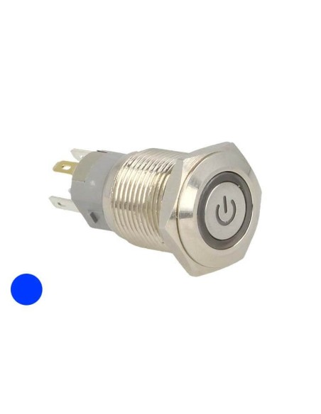 Interruttore Pulsante Bilanciere Acciaio Inossidabile Rotondo 5 Pin Con Spia Led Blue 12V Auto Barca Foro 16mm
