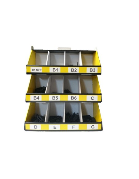 Kit Espositore In Cartone Con 3 Piani 12 Posti Per Attacchi Connettori Adattatori Del Spazzole Tergicristallo Carall S985