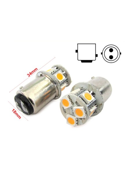 2 Lampade Led Barca Nautica BAY15D Bianco Caldo 12V 24V 2W No Polarita Piedi Sfalfati 8 Smd 5050 Baionetta G18,5