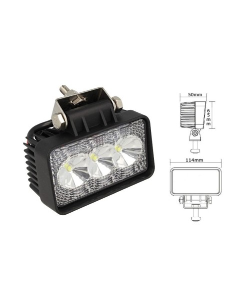 Fanale Rettangolare Luci Diurne A Led Work Light Faro Da Lavoro 12V 24V 9W (3X3W) IP67 Bianco