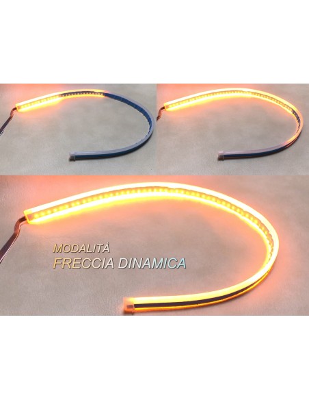 Kit Tubo Neon Striscia Led Auto 60cm X2 Bicolor Flessibile Freccia Sequenziale Arancione e DRL Luce Diurne Bianco Style Audi VW 