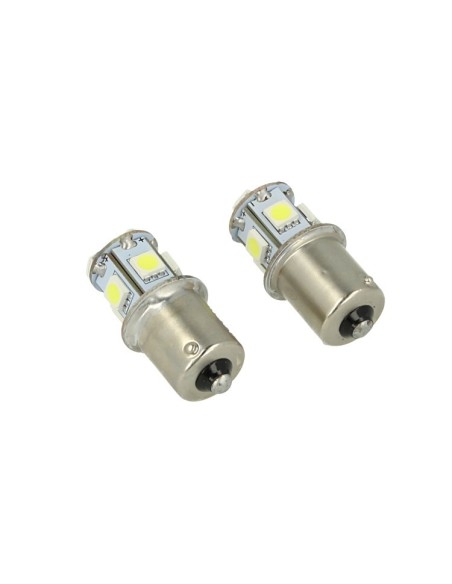 24V Lampada Led Canbus BA15S G18,5 R5W Colore Blu Piedi Dritti 8 Smd 5050 Per Camion Bus Barca