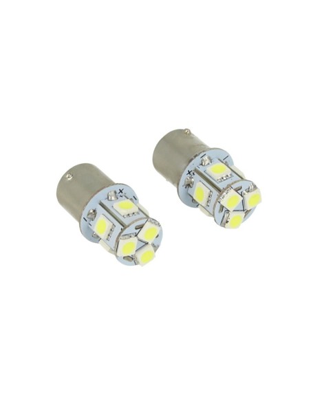 24V Lampada Led Canbus BA15S G18,5 R5W Colore Blu Piedi Dritti 8 Smd 5050 Per Camion Bus Barca