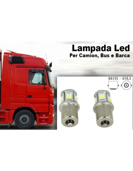 24V Lampada Led Canbus BA15S G18,5 R5W Colore Giallo Arancione Piedi Dritti 8 Smd 5050 Per Camion Bus Barca