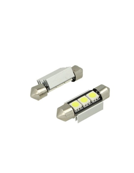 24V Lampada Led Siluro Canbus T11 C5W 36mm 3 SMD 5050 Bianco Con Dissipatore Alluminio Per Camion Bus Barca