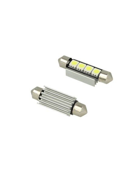 24V Lampada Led Siluro Canbus T11 C5W 42mm 4 SMD 5050 Colore Blu Per Camion Bus Barca Con Dissipatore Alluminio