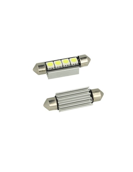 24V Lampada Led Siluro Canbus T11 C5W 42mm 4 SMD 5050 Colore Blu Per Camion Bus Barca Con Dissipatore Alluminio