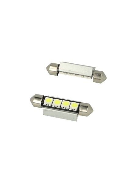 24V Lampada Led Siluro Canbus T11 C5W 42mm 4 SMD 5050 Colore Blu Per Camion Bus Barca Con Dissipatore Alluminio