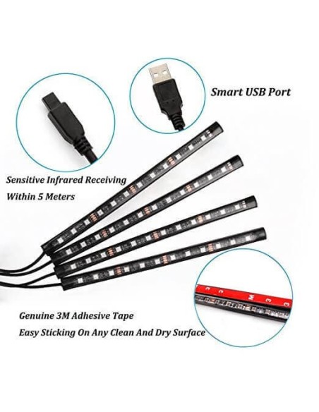 Kit Striscia Barra Led RGB 4X18cm 12V Telecomando IR Sensore Voce Musica Controllo IP67 Per Decorazione Auto Interno Esterno