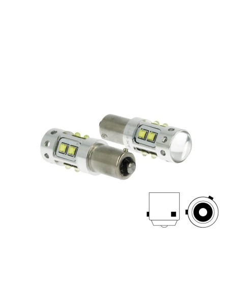 Lampada Led H21 BAY9s H21W 12V 50W Bianco Freddo 10 Smd Cree Piedini Sfalsati