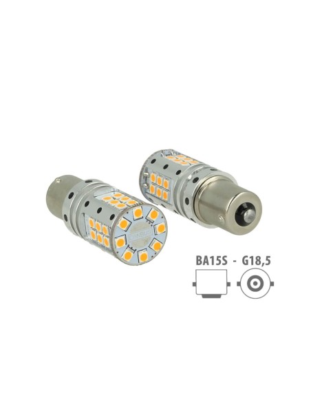 Lampada Led 1156 BA15S P21W Canbus 12V 25W Reale Arancione Per Frecce No Errore 32 Smd 3030