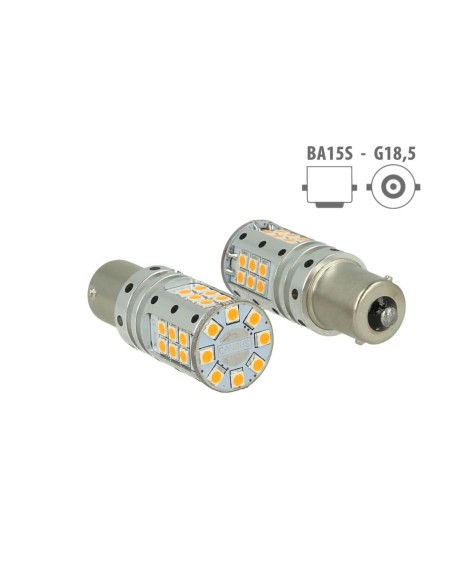 Lampada Led 1156 BA15S P21W Canbus 12V 25W Reale Arancione Per Frecce No Errore 32 Smd 3030