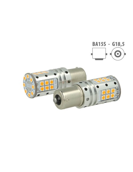 Lampada Led 1156 BA15S P21W Canbus 12V 25W Reale Arancione Per Frecce No Errore 32 Smd 3030