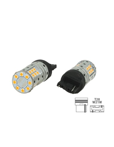 Lampada Led T20 W21W WY21W 7440 Canbus 12V 25W Reale Arancione Per Frecce No Errore 32 Smd 3030