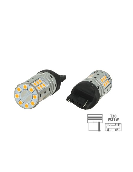 Lampada Led T20 W21W WY21W 7440 Canbus 12V 25W Reale Arancione Per Frecce No Errore 32 Smd 3030