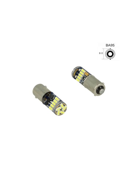 Lampadina Led Canbus T4W BA9S Piedi Dritti 15 Smd 4014 Bianco No Errore Check Luci 12V Senza Polarita
