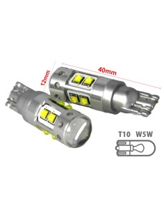 Lampada Led T15 W16W T10 W5W 12V 50W 10 Smd Cree Con Lente No Polarita Bianco Super Luminoso