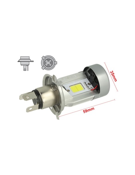 Kit Full Led Cob H4 20/20W 12V Specifico Per Moto Scooter Bianco 2000 Lumen Con Ventola In Testa