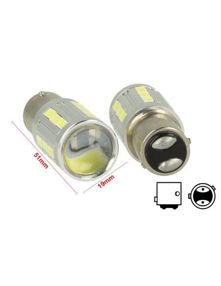 Lampada Led BAZ15D 1157 P21/4W 12V 24V 21 Smd 5730 Super Bianco Luminoso Piedi Storti Asimmetrica