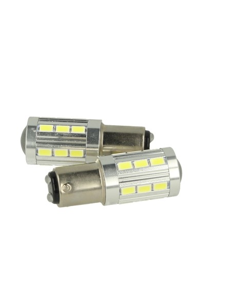 Lampada Led BAZ15D 1157 P21/4W 12V 24V 21 Smd 5730 Super Bianco Luminoso Piedi Storti Asimmetrica