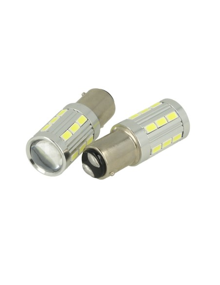 Lampada Led BAZ15D 1157 P21/4W 12V 24V 21 Smd 5730 Super Bianco Luminoso Piedi Storti Asimmetrica