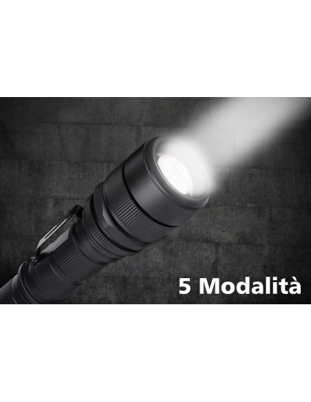 Torcia Portatile Ricaricabile Zoomabile Tattico Campeggio Sport Impermeabile 5 modalita di luce
