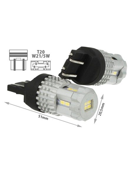 Lampada Led T20 7443 W21/5W 12 Smd 3020 Bianco Super Luminoso Luci Diurne Opel Insignia Peugeot 208 Toyota Yaris Suzuki Celerio