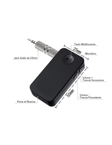 Ricevitore Bluetooth 4.1 Adattatore Wireless Audio Portatile con Microfono Stereo Auto Casa con 3,5 mm AUX
