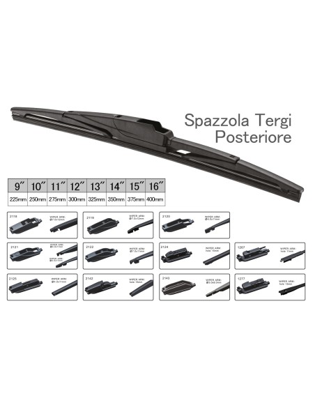 Spazzola Tergicristallo Posteriore Auto 10" 250mm 10 Attacchi Universale Multi Adattatori