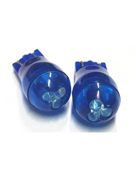 Coppia 2 Lampade Led T10 Con 3 Led F3 Colore Blu Blue 12V 0,2W