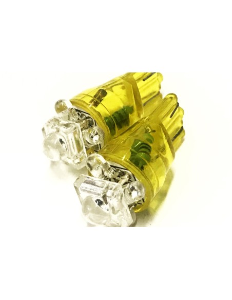 Coppia 2 Lampade Led T10 Con 1 Led F5 Flux + 4 Led F3 Colore Giallo Yellow 12V 0,2W